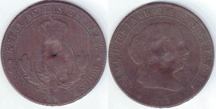 1868 Spain 5 Centimos A002996